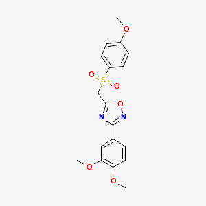 molecular formula C18H18N2O6S B2407091 3-(3,4-Dimethoxyphenyl)-5-(((4-methoxyphenyl)sulfonyl)methyl)-1,2,4-oxadiazole CAS No. 1105233-36-0