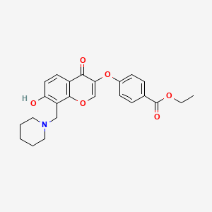 molecular formula C24H25NO6 B2407098 Ethyl 4-[7-hydroxy-4-oxo-8-(piperidylmethyl)chromen-3-yloxy]benzoate CAS No. 637751-92-9