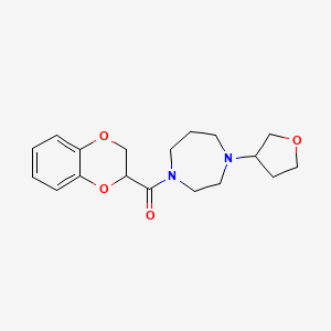 molecular formula C18H24N2O4 B2407101 (2,3-Dihydrobenzo[b][1,4]dioxin-2-yl)(4-(tetrahydrofuran-3-yl)-1,4-diazepan-1-yl)methanone CAS No. 2320178-00-3
