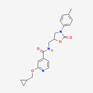 molecular formula C21H23N3O4 B2407107 2-(cyclopropylmethoxy)-N-((2-oxo-3-(p-tolyl)oxazolidin-5-yl)methyl)isonicotinamide CAS No. 2034237-06-2