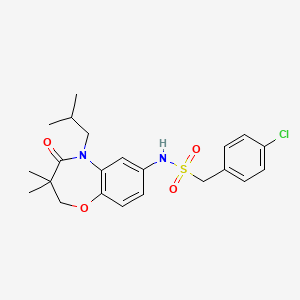 molecular formula C22H27ClN2O4S B2407108 1-(4-chlorophenyl)-N-(5-isobutyl-3,3-dimethyl-4-oxo-2,3,4,5-tetrahydrobenzo[b][1,4]oxazepin-7-yl)methanesulfonamide CAS No. 922057-86-1