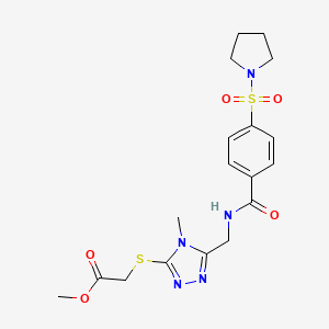 molecular formula C18H23N5O5S2 B2407109 Methyl 2-[[4-methyl-5-[[(4-pyrrolidin-1-ylsulfonylbenzoyl)amino]methyl]-1,2,4-triazol-3-yl]sulfanyl]acetate CAS No. 689752-11-2