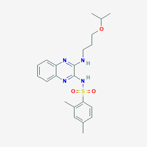molecular formula C22H28N4O3S B2407111 2,4-二甲基-N-[3-(3-丙-2-氧基丙氨基)喹喔啉-2-基]苯磺酰胺 CAS No. 713125-92-9