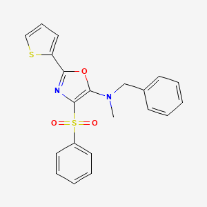 molecular formula C21H18N2O3S2 B2407129 4-(benzenesulfonyl)-N-benzyl-N-methyl-2-thiophen-2-yl-1,3-oxazol-5-amine CAS No. 627833-10-7