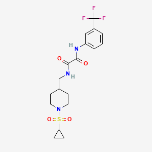 molecular formula C18H22F3N3O4S B2407132 N1-((1-(シクロプロピルスルホニル)ピペリジン-4-イル)メチル)-N2-(3-(トリフルオロメチル)フェニル)オキサラミド CAS No. 1235627-17-4