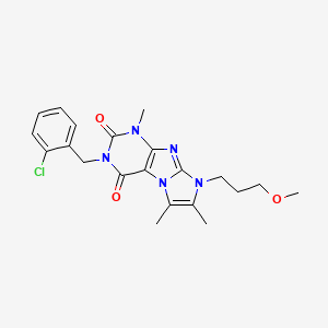 molecular formula C21H24ClN5O3 B2407140 2-[(2-Chlorophenyl)methyl]-6-(3-methoxypropyl)-4,7,8-trimethylpurino[7,8-a]imidazole-1,3-dione CAS No. 878720-11-7