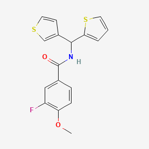 molecular formula C17H14FNO2S2 B2407148 3-fluoro-4-methoxy-N-(thiophen-2-yl(thiophen-3-yl)methyl)benzamide CAS No. 2034605-95-1