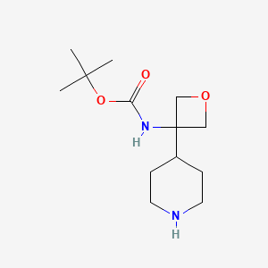 molecular formula C13H24N2O3 B2407171 Tert-butyl N-(3-piperidin-4-yloxetan-3-yl)carbamate CAS No. 2418658-99-6