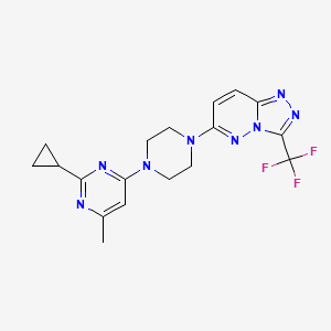 molecular formula C18H19F3N8 B2407182 6-[4-(2-Cyclopropyl-6-methylpyrimidin-4-yl)piperazin-1-yl]-3-(trifluoromethyl)-[1,2,4]triazolo[4,3-b]pyridazine CAS No. 2380081-62-7