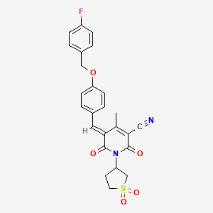 molecular formula C25H21FN2O5S B2407188 (5E)-1-(1,1-dioxothiolan-3-yl)-5-[[4-[(4-fluorophenyl)methoxy]phenyl]methylidene]-4-methyl-2,6-dioxopyridine-3-carbonitrile CAS No. 850749-80-3