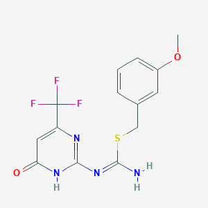 molecular formula C14H13F3N4O2S B2407189 2-({Amino[(3-methoxybenzyl)sulfanyl]methylene}amino)-6-oxo-4-(trifluoromethyl)-1,6-dihydropyrimidine CAS No. 866142-62-3