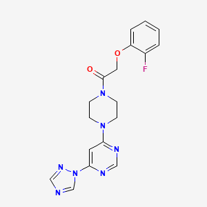 molecular formula C18H18FN7O2 B2407190 1-(4-(6-(1H-1,2,4-三唑-1-基)嘧啶-4-基)哌嗪-1-基)-2-(2-氟苯氧基)乙酮 CAS No. 1788562-05-9