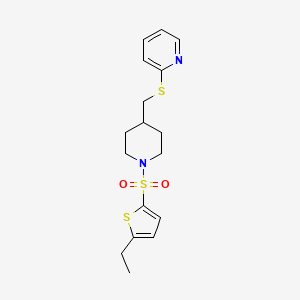 molecular formula C17H22N2O2S3 B2407205 2-(((1-((5-Ethylthiophen-2-yl)sulfonyl)piperidin-4-yl)methyl)thio)pyridine CAS No. 1421515-71-0