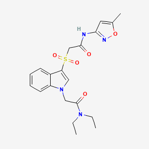 molecular formula C20H24N4O5S B2407209 N,N-diethyl-2-(3-((2-((5-methylisoxazol-3-yl)amino)-2-oxoethyl)sulfonyl)-1H-indol-1-yl)acetamide CAS No. 894004-12-7