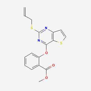 molecular formula C17H14N2O3S2 B2407234 Methyl 2-{[2-(allylsulfanyl)thieno[3,2-d]pyrimidin-4-yl]oxy}benzenecarboxylate CAS No. 478067-69-5