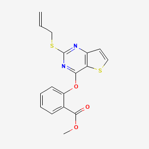 molecular formula C17H14N2O3S2 B2407234 2-[(2-烯丙基硫代)噻吩并[3,2-d]嘧啶-4-基]氧基苯甲酸甲酯 CAS No. 478067-69-5