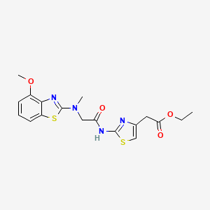molecular formula C18H20N4O4S2 B2407243 Ethyl 2-(2-(2-((4-methoxybenzo[d]thiazol-2-yl)(methyl)amino)acetamido)thiazol-4-yl)acetate CAS No. 1351607-34-5