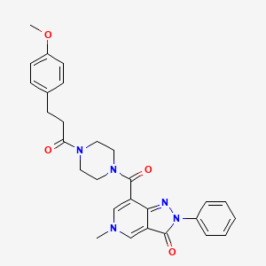 molecular formula C28H29N5O4 B2407250 7-(4-(3-(4-methoxyphenyl)propanoyl)piperazine-1-carbonyl)-5-methyl-2-phenyl-2H-pyrazolo[4,3-c]pyridin-3(5H)-one CAS No. 1021123-97-6