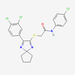 molecular formula C21H18Cl3N3OS B2407256 N-(4-chlorophenyl)-2-((3-(3,4-dichlorophenyl)-1,4-diazaspiro[4.4]nona-1,3-dien-2-yl)thio)acetamide CAS No. 899914-59-1