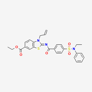 Ethyl 2-[4-[ethyl(phenyl)sulfamoyl]benzoyl]imino-3-prop-2-enyl-1,3-benzothiazole-6-carboxylate