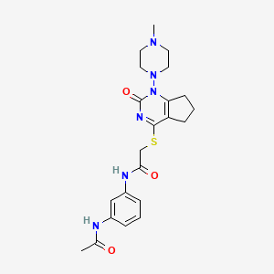 molecular formula C22H28N6O3S B2407288 N-(3-acetamidophenyl)-2-((1-(4-methylpiperazin-1-yl)-2-oxo-2,5,6,7-tetrahydro-1H-cyclopenta[d]pyrimidin-4-yl)thio)acetamide CAS No. 920345-63-7