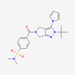 molecular formula C22H27N5O3S B2407292 4-(2-(tert-butyl)-3-(1H-pyrrol-1-yl)-2,4,5,6-tetrahydropyrrolo[3,4-c]pyrazole-5-carbonyl)-N,N-dimethylbenzenesulfonamide CAS No. 1251663-36-1