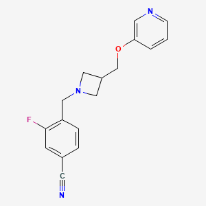 molecular formula C17H16FN3O B2407298 3-氟-4-[[3-(吡啶-3-氧甲基)氮杂环丁-1-基]甲基]苯甲腈 CAS No. 2380143-58-6