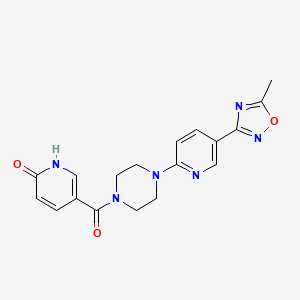 molecular formula C18H18N6O3 B2407299 5-(4-(5-(5-methyl-1,2,4-oxadiazol-3-yl)pyridin-2-yl)piperazine-1-carbonyl)pyridin-2(1H)-one CAS No. 1396853-46-5
