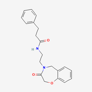 molecular formula C20H22N2O3 B2407300 N-(2-(3-oxo-2,3-dihydrobenzo[f][1,4]oxazepin-4(5H)-yl)ethyl)-3-phenylpropanamide CAS No. 2034550-89-3