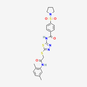 molecular formula C23H25N5O4S3 B2407304 N-(5-((2-((2,5-dimethylphenyl)amino)-2-oxoethyl)thio)-1,3,4-thiadiazol-2-yl)-4-(pyrrolidin-1-ylsulfonyl)benzamide CAS No. 392295-42-0