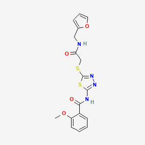 molecular formula C17H16N4O4S2 B2407313 N-[5-[2-(呋喃-2-基甲基氨基)-2-氧代乙基]硫代-1,3,4-噻二唑-2-基]-2-甲氧基苯甲酰胺 CAS No. 893128-75-1