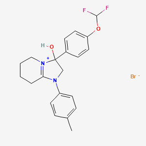 molecular formula C21H23BrF2N2O2 B2407359 3-(4-(Difluoromethoxy)phenyl)-3-hydroxy-1-(p-tolyl)-2,3,5,6,7,8-hexahydroimidazo[1,2-a]pyridin-1-ium bromide CAS No. 1106751-79-4