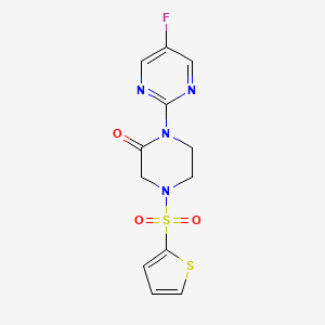 molecular formula C12H11FN4O3S2 B2407376 1-(5-Fluoropyrimidin-2-yl)-4-(thiophen-2-ylsulfonyl)piperazin-2-one CAS No. 2320468-54-8