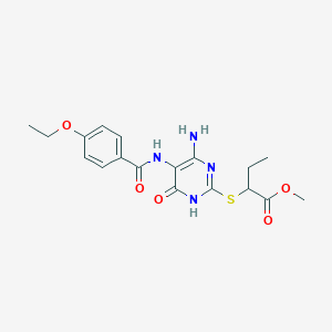 molecular formula C18H22N4O5S B2407392 Methyl 2-((4-amino-5-(4-ethoxybenzamido)-6-oxo-1,6-dihydropyrimidin-2-yl)thio)butanoate CAS No. 888420-15-3