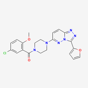 molecular formula C21H19ClN6O3 B2407399 (5-Chloro-2-methoxyphenyl)(4-(3-(furan-2-yl)-[1,2,4]triazolo[4,3-b]pyridazin-6-yl)piperazin-1-yl)methanone CAS No. 1105219-73-5