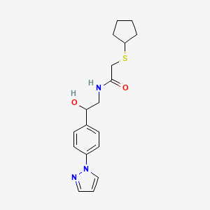 2-Cyclopentylsulfanyl-N-[2-hydroxy-2-(4-pyrazol-1-ylphenyl)ethyl]acetamide