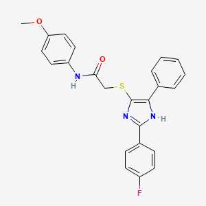 molecular formula C24H20FN3O2S B2407404 2-{[2-(4-fluorophenyl)-5-phenyl-1H-imidazol-4-yl]sulfanyl}-N-(4-methoxyphenyl)acetamide CAS No. 865657-41-6