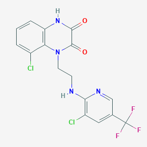 molecular formula C16H11Cl2F3N4O2 B2407409 8-Chloro-1-(2-{[3-chloro-5-(trifluoromethyl)-2-pyridinyl]amino}ethyl)-1,4-dihydro-2,3-quinoxalinedione CAS No. 341966-42-5