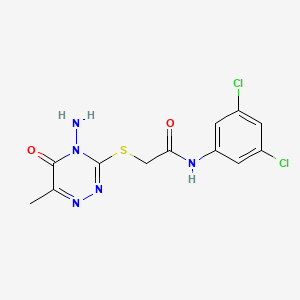 molecular formula C12H11Cl2N5O2S B2407433 2-[(4-amino-6-methyl-5-oxo-1,2,4-triazin-3-yl)sulfanyl]-N-(3,5-dichlorophenyl)acetamide CAS No. 874766-10-6