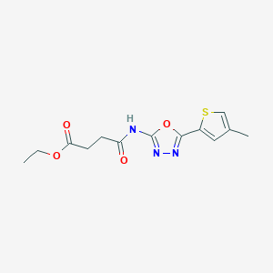 molecular formula C13H15N3O4S B2407441 4-(4-メチルチオフェン-2-イル)-1,3,4-オキサジアゾール-2-イルアミノ)-4-オキソブタン酸エチル CAS No. 1396885-66-7