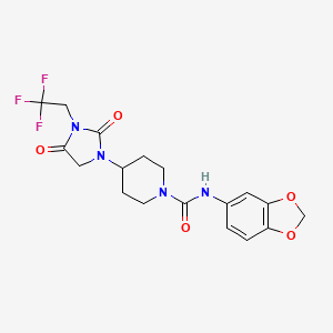 molecular formula C18H19F3N4O5 B2407462 N-(2H-1,3-benzodioxol-5-yl)-4-[2,4-dioxo-3-(2,2,2-trifluoroethyl)imidazolidin-1-yl]piperidine-1-carboxamide CAS No. 2097897-15-7