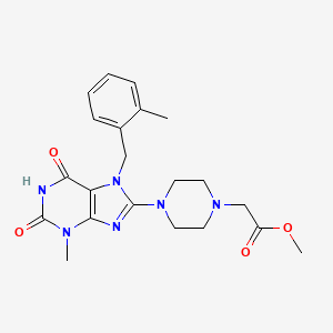 molecular formula C21H26N6O4 B2407476 Methyl 2-[4-[3-methyl-7-[(2-methylphenyl)methyl]-2,6-dioxopurin-8-yl]piperazin-1-yl]acetate CAS No. 922810-80-8