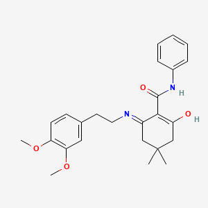 molecular formula C25H30N2O4 B2407496 (6-((2-(3,4-dimethoxyphenyl)ethyl)amino)-4,4-dimethyl-2-oxocyclohex-1-enyl)-N-benzamide CAS No. 1023883-22-8