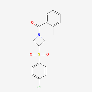 molecular formula C17H16ClNO3S B2407501 3-((4-氯苯基)磺酰基)氮杂环丁-1-基)(邻甲苯基)甲酮 CAS No. 1448133-23-0