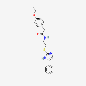 molecular formula C22H25N3O2S B2407502 2-(4-ethoxyphenyl)-N-(2-((5-(p-tolyl)-1H-imidazol-2-yl)thio)ethyl)acetamide CAS No. 897455-23-1