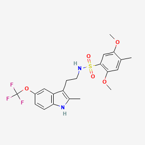 molecular formula C21H23F3N2O5S B2407516 2,5-dimethoxy-4-methyl-N-{2-[2-methyl-5-(trifluoromethoxy)-1H-indol-3-yl]ethyl}benzene-1-sulfonamide CAS No. 1111034-43-5