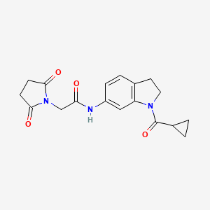 molecular formula C18H19N3O4 B2407542 N-(1-(环丙烷羰基)吲哚-6-基)-2-(2,5-二氧代吡咯烷-1-基)乙酰胺 CAS No. 1206995-06-3