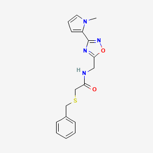 molecular formula C17H18N4O2S B2407566 2-(benzylthio)-N-((3-(1-methyl-1H-pyrrol-2-yl)-1,2,4-oxadiazol-5-yl)methyl)acetamide CAS No. 2034508-19-3