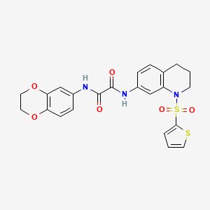molecular formula C23H21N3O6S2 B2407569 N1-(2,3-二氢苯并[b][1,4]二噁英-6-基)-N2-(1-(噻吩-2-基磺酰基)-1,2,3,4-四氢喹啉-7-基)草酰胺 CAS No. 898414-22-7