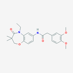molecular formula C23H28N2O5 B2407570 2-(3,4-dimethoxyphenyl)-N-(5-ethyl-3,3-dimethyl-4-oxo-2,3,4,5-tetrahydrobenzo[b][1,4]oxazepin-7-yl)acetamide CAS No. 921544-81-2